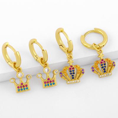 China 3 Years Do Not Fade ER-611 2021New Fashion Statement Rainbow Simple Diamond Crown Female Dangling Drop Earrings For Women for sale