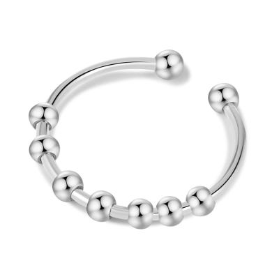 China Stainless Steel R-522 Anti Stress Romantic Worry Bead Ring Creative Beads Rotating Freely Spinner Adjustable Ring for sale