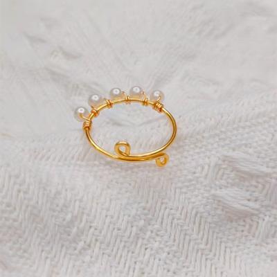 China R-519 New 100% Korean Fashion Handmade Pearl Bead Romantic Small Rings Cute Pearl Ring Jewelry Women 14k Gold for sale