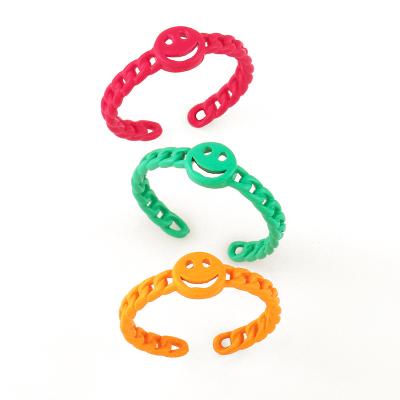 China Romantic R-446 2021 Plastic Acrylic Colorful Smile Face Worry Jewelry Summer Candy Macaroon Plastic Rings for sale