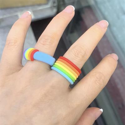 China R-443 Manufacturer China Resin Ring Ins Fashion Romantic Rainbow Color Soft Clay Resin Rings In Stock for sale