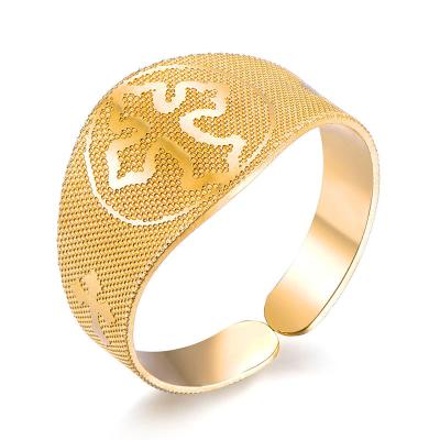 China Hiphop Vintage High Quality Titanium Trefoil Ring Wedding Jewelry Adjustable Gold Cross Steel Religious Rings R-552 for sale