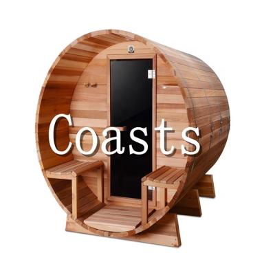 China With Outdoor Transom Windows Sauna Room Red Cedar 6 People Barrel Sauna Room With Sauna Heater Good Price for sale