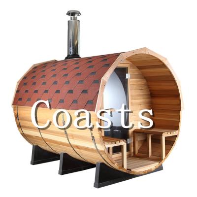 China With Outdoor Transom Windows Sauna Room Red Cedar 6 People Barrel Sauna Room With Sauna Heater Good Price for sale