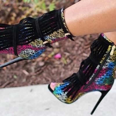 China Fashion Zipper Women Side High Heel Waterproof Shoes Peep Toe Tassel Ankle Boots For Winter for sale