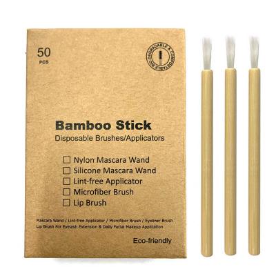 China Eco-Friendly Disposable Flat Hair Bamboo Lip Brushes Mini Painting Brushes 50 Counts Per Box for sale