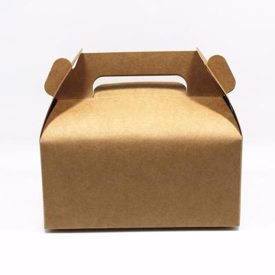 China Handmade Brown Kraft Paper Gift Picnic Box Cake Box With Handle for sale