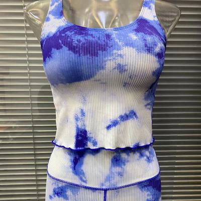 China 2021 Factory directsale sports yoga suit sports clothes tie dye two-piece set breathable fitness casual yoga set for women summer work out for sale