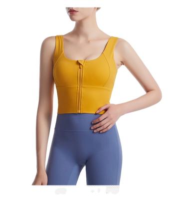 China 2021 Breathable European And American Double Sided Yoga Sports Matte Underwear Women Front Zipper Fitness And Shockproof Sports Bra for sale