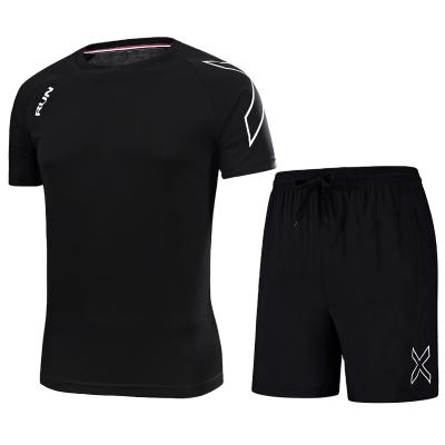 China Breathable Cheap Price Men Training T-shirt Running And 2 Piece Set Sportswear Fitnesswear Suit Tracksuit Muscle Shorts for sale