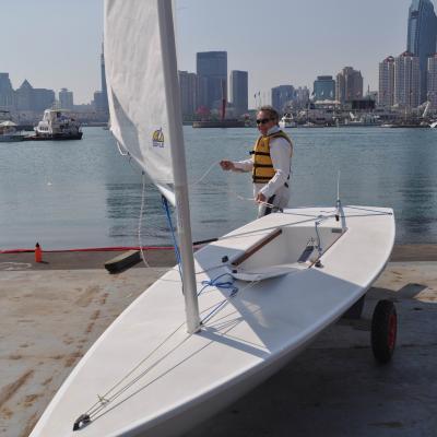 China Best Selling Fiberglass Single Person Fiberglass Laser Sailing Boat for sale