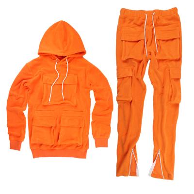 China Plus Size Custom Solid Color Maching Tracksuits 6 Pockets Long Pants And Hoodie Jogging Suits For Men for sale