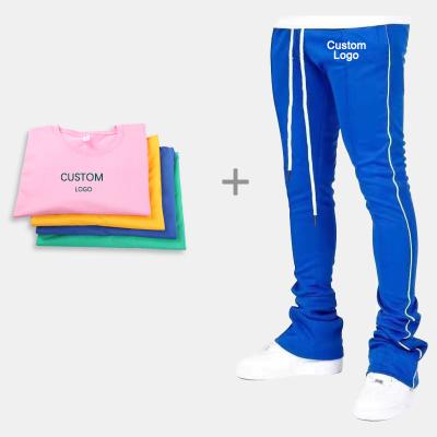 China Plus Size Logo Men Two Piece Sets Custom Made Printed T-shirt Bottoms Mens Track Pants Stacked Tracksuit For Men for sale