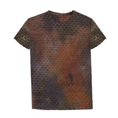 China 2020 New Anti-wrinkle Jacquard Fabric Fashion Trend Tie Dye Wave Pattern Men's Breathable Short Sleeve T-shirt for sale