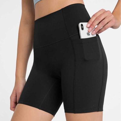 China New Breathable Sportswear Bicycle Riding Yoga Pants Fitness Running Black High Waist Sports Gaiters Shorts Women Casual Pocket Gym Shorts for sale