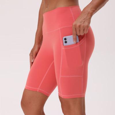 China Breathable Nylon Sports Shorts Wear Womens Tight Five Point Cycling Shorts Custom Made Women's Running Shorts Yoga Gym Pocket Fitness Polyester Underpants for sale