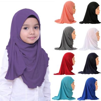 China Fashion Islamic Girls Muslim Kids Hijabs Scarf Shawls No Decoration Soft And Stretchy Material For Girls Wholesale 50cm 2-7 Years for sale