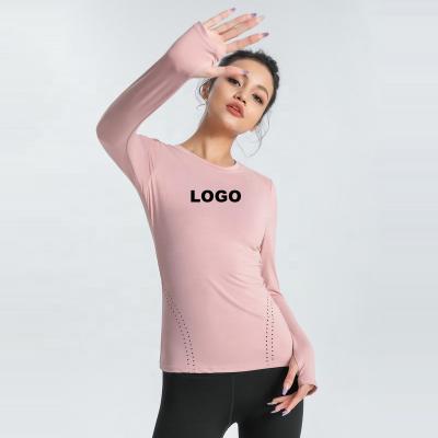 China Breathable Ready To Ship Custom Logo Top Sport Wear Women Fitness Wear Workout Sports Long Sleeve Yoga Clothes Long Sleeve for sale