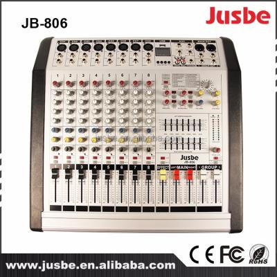 China -20dB JB-806 Channel Audio Mixer Console With Amplifier 200W/8ohm 16 Digital Effects Setting PM/PMX for sale