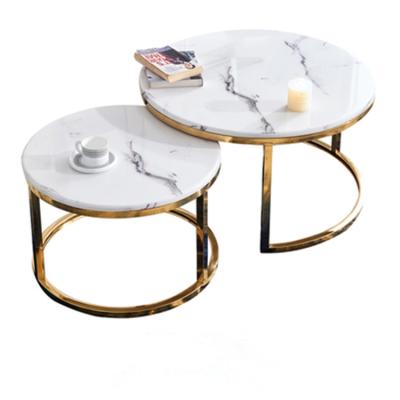 China White small round coffee table gold coffee table stainless steel gold living room coffee table white stainless steel small round modern marble top modern white marble top coffee table for sale