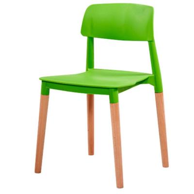 China (Other) Hot Sale Adjustable Leisure Coffee Dining Chair Stackable Plastic Chair Solid Wood Leg Dining Chair for sale