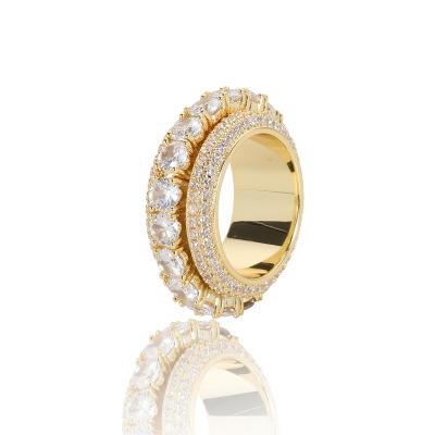 China Turnable Five Rows Zircon Rotating Ring Diamond Real Gold Plating Fine Fashion Ring For Man Woman Or Unisex for sale