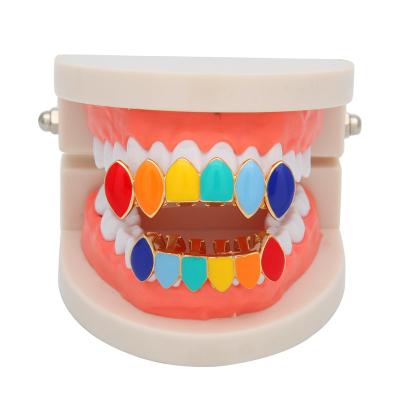 China Comfort Fit 6+6 Colors Teeth Grillz Real Gold Punk Teeth Plated Say Gold Dental Lip Grillz For Women Men Body Jewelry for sale