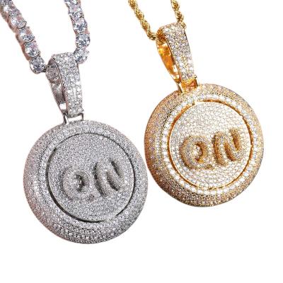 China Hiphop Custom 1-3 Zircon Letter Necklace With Hip Hop Circular Rotating Pendant Style Popular In American Youth for sale