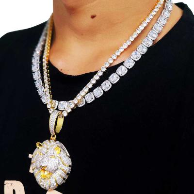 China Lead Free Nickel Free Lion Pendant Necklace Zircon Real Gold Rope Chain Or Tennis Chain For Man Cheap Hip Hop Jewelry for sale