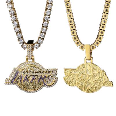 China Lead Free Nickel Free Chain Or Lakers Team Pendant Necklace Zircon Real Gold Rope Tennis Chains Cheap Hip Hop Jewelry for sale