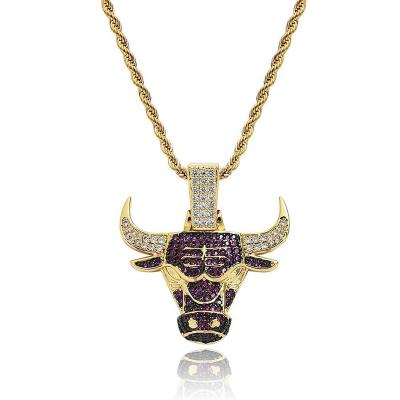 China Fashion Classic Brass Bulls Simple Silver Punk Men's Simple Pendant Necklace Wholesale Custom Lead Free Nickel Free Zircon Zircon for sale