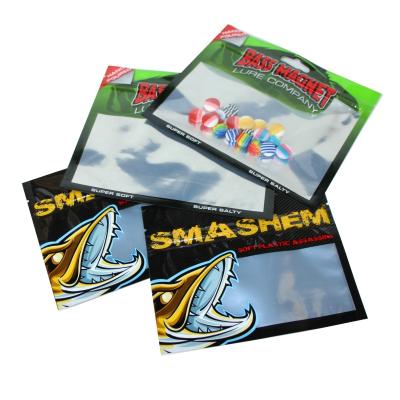 China Low safety moq custom printed fishing food zipper to lock clear laminate bags for lures soft plastic fishing bags for sale