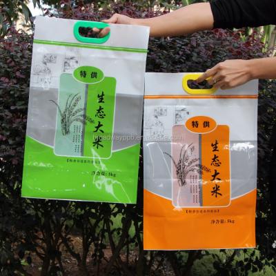 China Custom Printed Handle Plastic Bag Recyclable For Packing Rice Zip Lock Plastic Bag 5kg for sale