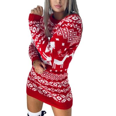 China Santa Claus Round Neck Knitted Sweater Autumn Winter Sweaters Tops Knitwear Xmas Printing Long Sleeve Christmas Anti-Static Women's Sweater for sale