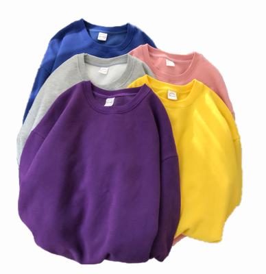 China Korean Pop Solid Color O-neck Sweatshirt Hoodie Anti-Wrinkle Cotton Pullover White Casual Loose Fit White Tops Hoodies for sale