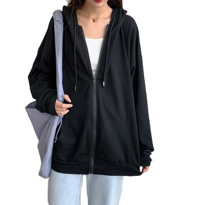 China Korean Anti-wrinkle Pullover Hoodie Loose Long Thin Sleeves Hoodies Wholesale Coat Solid Color Zipper Up Hoodies for sale