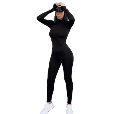 China 2021 Gray Long Sleeve Sportswear Yoga One Piece Jumpsuit Breathable Solid Black Elastic Fitness Women Skiing Jumpsuit for sale