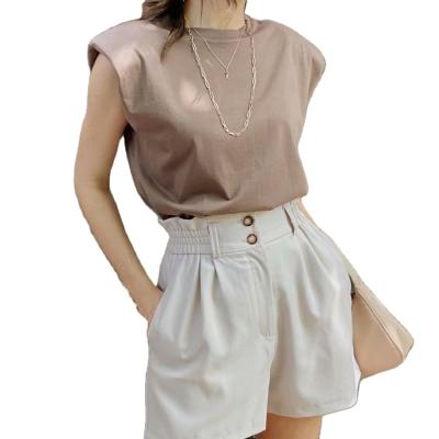 China Anti-wrinkle summer solid color sleeveless top ladies loose casual t-shirt designer t-shirt for sale