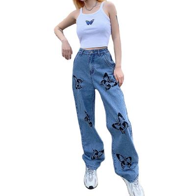 China 2021 New QUICK DRY wide leg jeans vintage summer women jeans long cowboy pants Female Loose Streetwear butterfly print panties for sale