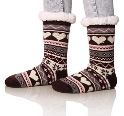 China Jacquard Anti-skid Christmas Thickening Anti-slip Lambskin Indoor Custom Knit Women Socks for sale