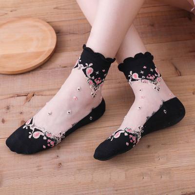 China Viable stockings Korean crystal silk glass silk socks crew cotton spring and autumn women's tide for sale