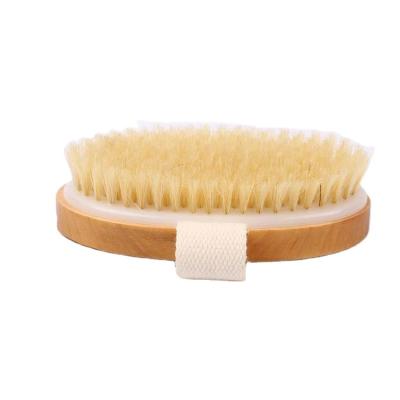 China All Natural Wholesale Hot Selling Logo Wood Handle Natural Bristle Dry Skin Body Bath Brush Custom Made With Hand Band for sale