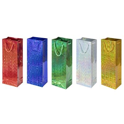 China Handmade striation holographic wine paper gift bags with handles carton laser wine packaging paper bag wholesale manufacturer for sale