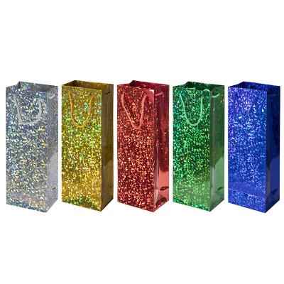 China Glass Handmade Fragment Glitter Holographic Wine Paper Bag With Handles Laser Wine Packaging Simple Cardboard Paper Gift Bags Maker for sale