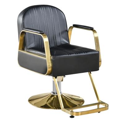 China Modern High End Barber Shop Furniture Armchair Can Rotate And Lift Black Stainless Steel Metal Barber Chair for sale