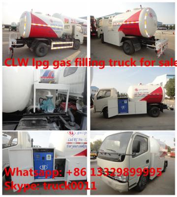 China CLW brand 5m3 mini lpg tank trucks with refilling system, 2tons mini CLW cooking gas dispensing truck for gas cylinders for sale