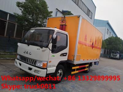 China JAC 4*2 LHD 5tons domestic gas canister transported van truck for sale, best price JAC inflammable gas transport vehicle for sale