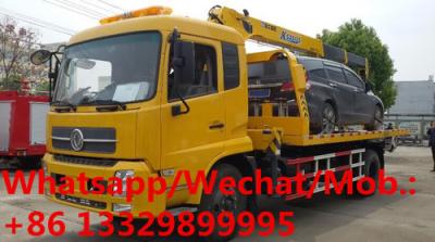 China HOT SALE! 6 wheel dongfeng truck platform towing wrecker with 4 ton crane, wrecker towing truck with telescopic crane for sale