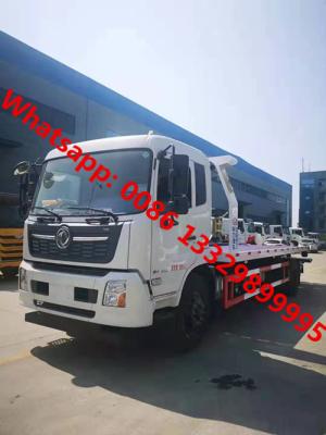 China dongfeng brand TIANJIN 4*2 LHD 8tons flatbed wrecker towing truck for sale, Lower price dongfeng breakdown recovery car for sale