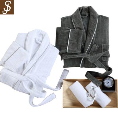 China Breathable S&J Adults Couple Cotton Stripe Bathrobe for sale